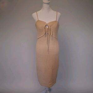 Crochet Knit Pencil Dress Women's Sz M Boho Chic Coqutte Neutral Feminine Cruise